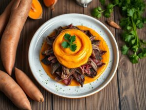 Escondidinho de Carne Seca com Purê de Batata Doce