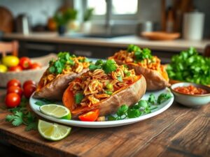 Batata Doce Recheada com Frango à Brasileira