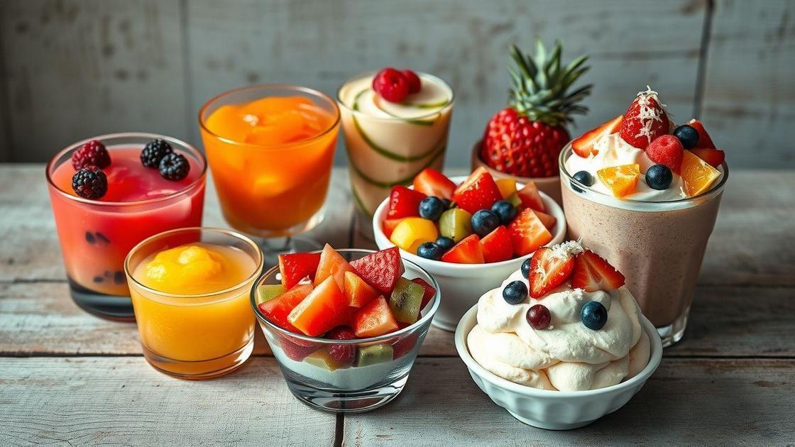 Sobremesas geladas de frutas frescas