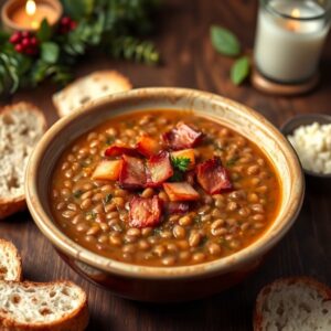 Sopa de Lentilha com Bacon Natalina