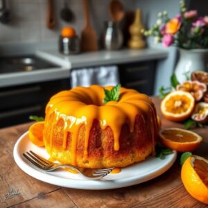 Bolo de Laranja Encantado com Calda de Maracujá